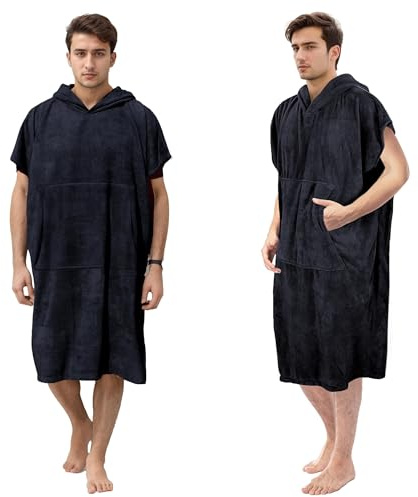 Poncho De Bain Adulte,Poncho de Bain Ponchos de surf for adultes, hommes et femmes, serviette de change à capuche, ponchos for le surf, la natation, le bain, absorbant l'eau, surdimensionné(Black With