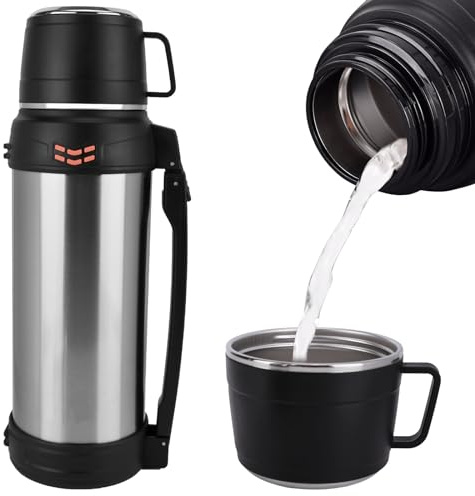 Flask - 2L Large Capacity, Insulated Water Bottle Stainless Steel Vacuum, Flask for Hot Drink, Keeping hot 12 h Cold 24 h + Coffee Cup Lid with Handle, Suitable for Sports Home Car Office Outdoor