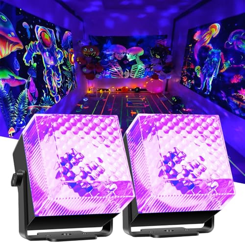 2 in 1 Disco Black Light Glow Party Lights,10W UV Disco Ball Light with Sound Activated Strobe Light Halloween Dj Party Lights Indoor for Halloween Christmas Birthday Party Dancing Decoration, 2 Pack