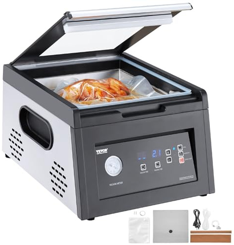 VEVOR Macchina Sottovuoto a Camera Lunghezza di Saldatura di 290 mm Potenza della Pompa a Vuoto da 380 W, Macchina per il Confezionamento di Sacchetti Sigillanti per Alimenti Umidi, Carne