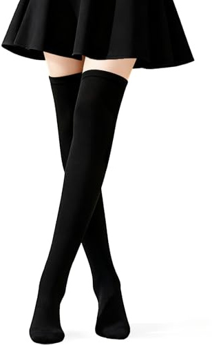 Chaussettes Hautes Femme, Chaussettes Longues Noir, Chaussette Montante Femme, Chaussette Haute de Cuisse Montantes pour Filles et Femmes