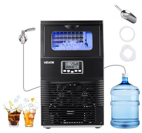 VEVOR Machine à Glaçons Commerciale 41 kg/24 h, Appareil de Préparation de Glaçons avec Capacité de Stockage de 5 kg, 32 Cubes par Cycle, avec Écran LED et Nettoyage Automatique, Restaurant Bar