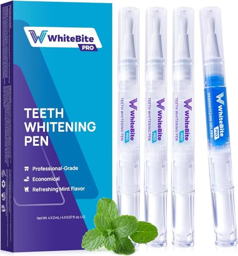 WhiteBite Pro Teeth Whitening Pens for Sensitive Teeth (4 Pens) – 35% Carbamide Peroxide Gel, Desensitizing Gel – Fast Whitening, Enamel-Safe, Travel-Friendly