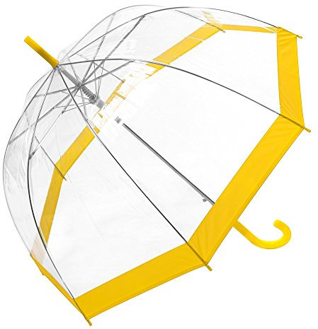 Susino Parapluie Droit ouverture automatique - Transparent avec Bordure Jaune Stick Umbrella, 88 cm, 85 liters, Yellow (Jaune)