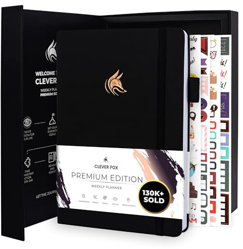 Clever Fox Planner Premium – Undated Weekly & Monthly Planner Organizer for Productivity & Time Management, A5 (Black)