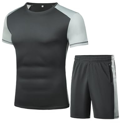 Wayleb Completo Sportivo Uomo Estivo Tuta da Fitness Maniche Corte Pantaloncini da Ginnastica per Jogging, S-XXL