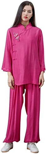 Vier-Jahreszeiten-Tai-Chi-Uniform-Set, Kampfsport-Anzug, Damen, Kung-Fu-Uniform, Tai-Chi-Anzug, Baumwolle, Kampfsport-Anzug, Zen-Meditation, Zen-Meditation, Yoga-Anzug (Farbe: Rose, Größe: UK L/Tag