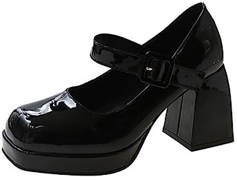 Piattaforma da Donna Mary Janes Scarpe Sweet Toe Caviglia Lolita Piattaforma Gotica Scarpe con décolleté Scarpe con Plateau Grosse Scarpe Eleganti in Pelle Verniciata