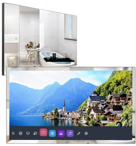 Soulaca 28 tums 4K UHD Smart TV för badrum, digital/analog mottagare, spegelpanel, magisk fjärrkontroll, vattentät, Netflix, integrerade högtalare, 2023-modell
