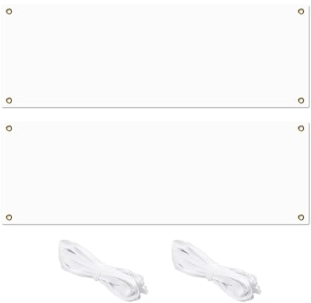 Set 2 Striscione Bianco Personalizzato 180x60cm, Banner Tinta Unita per Fai da Te Disegno Eventi Con Corda da 6m