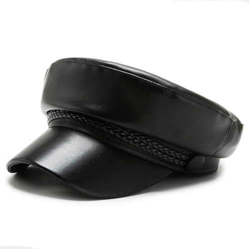 Gorra de piel sintética para mujer, estilo pescador, cabbie, gorra de capitán, color negro, Negro, 1