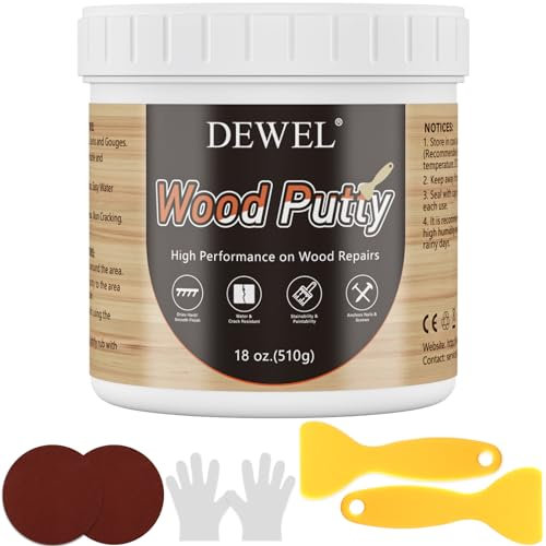 DEWEL 500g Masilla de Madera, Masilla reparadora Blanca, para Rellenar Agujeros Profundos y Arañazos en Muebles de Madera, Pasta Tapagrietas para Restaurar los Tableros, Mesas, Armarios