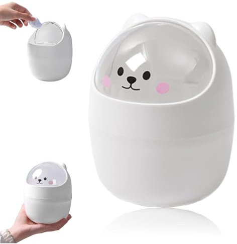 HOPEYMY26 Mini Papelera De Escritorio Papelera De Mesa Con Tapa Portátil, Lindo Mini, Forma De Oso, Para Cocina, Sala De Estar, Baño, Dormitorio, Oficina, Etc.