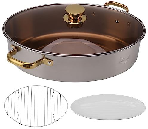 Fischdampfgarer, Elliptischer Gedämpfter Fischtopf aus Edelstahl 304, Mehrzweck-Antihaft-Kochgeschirr mit Rost, Keramikpfanne, Deckel, für Alle Kochfelder Geeignet,