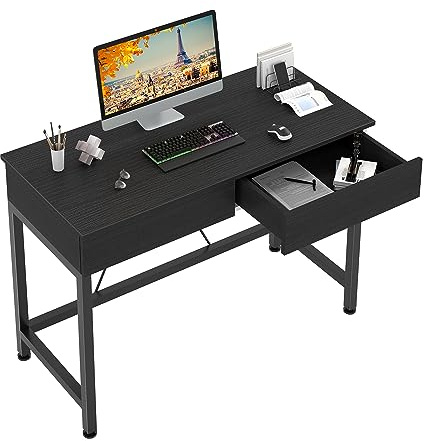 CAIYUN Schreibtisch mit 2 hölzernen Schubladen, Home Office Computertisch mit Lagerung, einfache Moderne Kinder Schreibtisch, Arbeit Studie PC Tisch Officetisch für kleine Räume(Schwarz, 100x50x73cm)