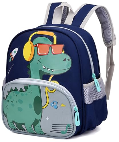 UieaMsio Sac a Dos Dinosaure Enfant, Cute Sac à Dos Enfants, Sac à Dos Bleu Foncé à Deux épaules, Dessin Animé Dinosaure Pattern, Sac à Dos Pour Enfants de 2 à 6 ans pour la Maternelle