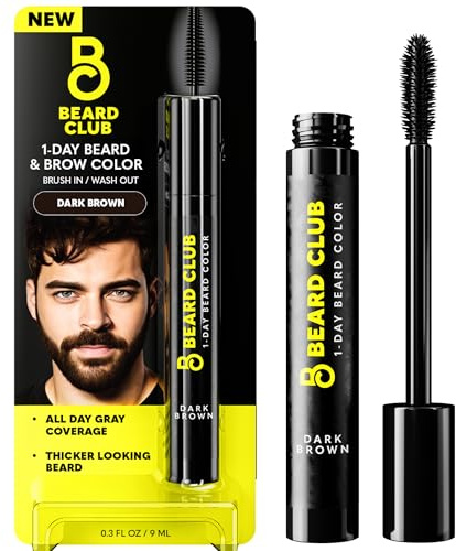 The Beard Club 1 Day Temporary Beard Dye for Men - Dark Brown Beard, Mustache & Eyebrow Color for a Fuller, Well-Defined Look, Water & Sweat Resistant, Up to 30 Applications, 0.3 fl oz