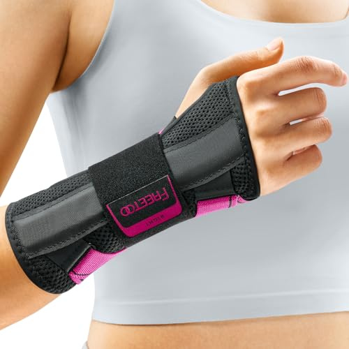 FREETOO Carpal Tunnel Wrist Supports Brace Fit Right Hand Night Support, Fitted Wrist Splint for Tendonitis Arthritis Pain Relief, Hand Support Splint for RSI, Sprain - For Women and Men (Pink, S/M)