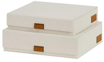 LOVE IT STORE IT - Premium - 2 Stück Aufbewahrungsboxen mit Deckel - Dokumentenbox - A4 - Leinen Stoff - Magnetischer Verschluss- Klappdeckel - beige- 28x23x6 cm & 31x25x8 cm