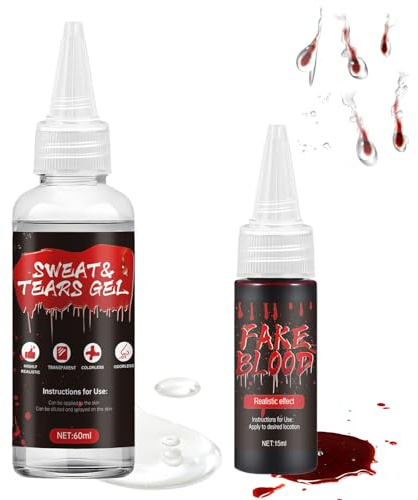 Gel de Transpiration et de Larmes Réaliste, Sueur Artificielle+Fake Blood, Sfx Makeup du Sang et des Larmes Sweat, Créez des Effets de Maquillage D'horreur pour Halloween, la Scène et le Théâtre