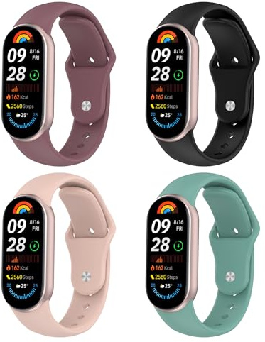 KUTEWEU Cinturino Compatibile con Xiaomi Band 10 9 8 Strap, Silicone Cinturini di Ricambio Bracciale Sport Watchband per Xiaomi Band 10/Band 9/Mi 8 Smartwatch Accessori (Marrone+Nero+Rosa+Verde)