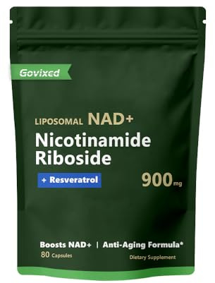 Govixed Nicotinamida Ribósido 900mg con Resveratrol, Suplemento NAD+ Liposomal para Energía y Antienvejecimiento, 80 Cápsulas