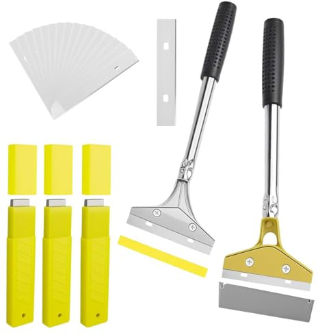 SENLINLIN Set Rimuovi Carta da Parati, 2 Raschietti da 30 cm con 30 Lame di Ricambio (4″) e Custodia Protettiva – Impugnatura in Gomma Antiscivolo, ideale per Vernice, Colla Piastrelle e Adesivi