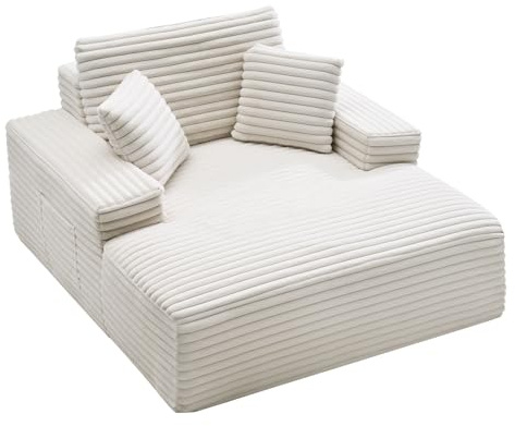 VEVOR Chaise Lounge Chair, 1380 mm Boneless Chaise Lounge Indoor, Modern Upholstered Oversized Reading Chair with Throw Pillows & Armrests, Sofa Couch Deep Seat Sleeper for Living Room, Bedroom, Beige