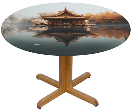 WZYWHJ Small Pavilion on The Lake Printed Round Table Cloth Waterproof Resistant Wrinkle Resistant for Dining Table Decor Tablecloth