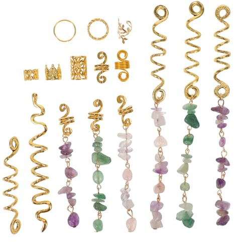 Homoyoyo 80pcs Stone Hair Charms Natural Hair Rings for Braids Dreadlock Jewelry African Pendant Braid Decorations Women Parties Everyday Use