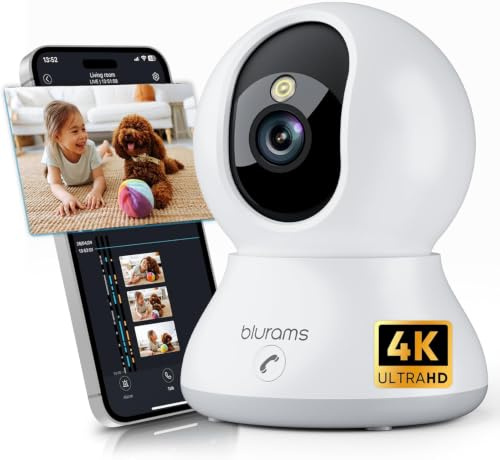 blurams 4K Pet Camera, 8MP Indoor Home Security Camera, 360° Pan Tilt Rotation, AI Smart Detection, One-Touch Call, Two-Way Audio, Colour Night Vision, Baby Monitor, 2.4G/5G WiFi, Works with Alexa