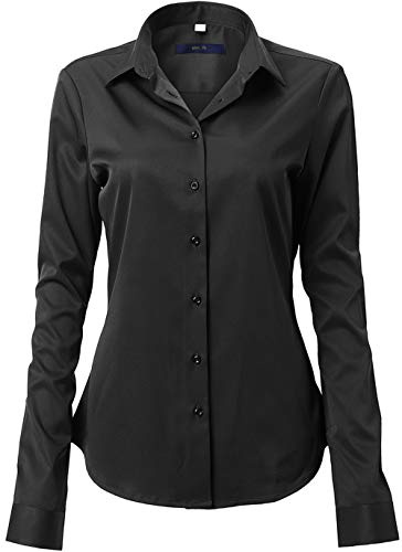 Chemise Femme Manche Longues, Chemise Basic Casual ELéGant Bureau Tunique Femme Mode Tee Top Haut Blouse,Noir,50 (UK 22)