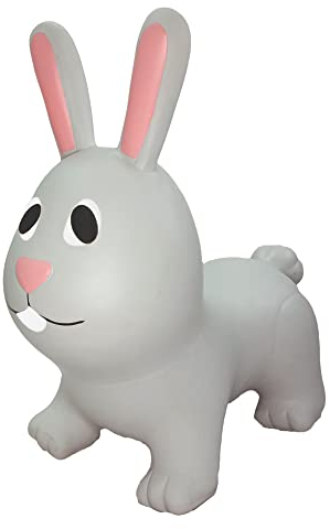 GERARDO'S Toys Jumpy Hüpftier Hase Grau ca. 58 cm - Hüpftiere ab 1 Jahr - Aufblasbare Tiere für drinnen & draußen - Inklusive Luftpumpe