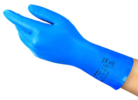 Ansell AlphaTec 37-310 Guantes de Nitrilo Reutilizables, Protección Química y Seguridad Alimentaria, Guantes de Trabajo Multiusos, Cocina y Limpieza del Hogar, Azul, Talla M (12 Pares)