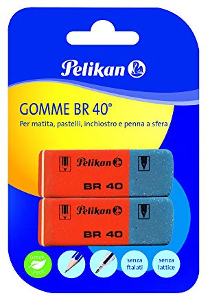 Pelikan BR40 Erasers White Eraser for Pencil, Crayons, Ink and Ball Pens, Suitable for Technical Art Drawing and School Use, Pack of 2