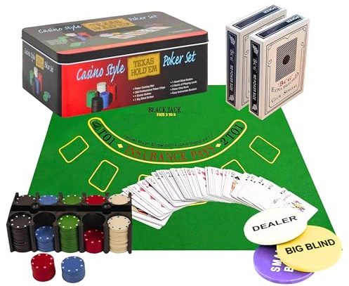 ALAYSTAR Juego profesional de 200 piezas de casino Texas Hold'em póker y blackjack juego con caja de lata de regalo fuerte