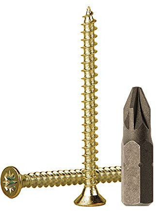 Lote de 50 tornillos de madera de acero chapado en zinc amarillo de 3,5 x 50 mm, tornillos de aglomerado, tornillo universal Pozi-Drive, PZ cabeza avellanada Pozidriv (50, 3,5 x 50 mm)