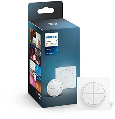 Philips Hue Tap Dial Schalter für Hue Lichtsysteme, smarter Dimmer zur Steuerung von Leuchten, kabelloser Lichtschalter ohne Installation, weiß