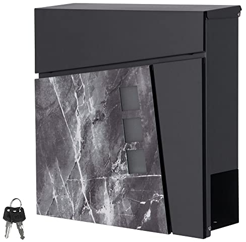 ML-Design Boîte aux Lettres 37x36,5x11 cm Anthracite/Optique Noir Marbre, Acier, Boîte Postale avec Compartiment à Journaux/Courrier, Verrouillable avec 2 Clés, Murale, Design Moderne, Porte-Journaux