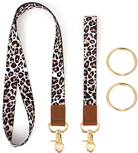 Grevosea 2 Stück Schlüsselband Lang Schlüsselband Mädchen Id Lanyard,Leopardenmuster Lanyard Für Schlüssel,Neck Lanyard Strip Wristlet Keychain Lanyard für Autoschlüssel ID Badges Kartenhalter