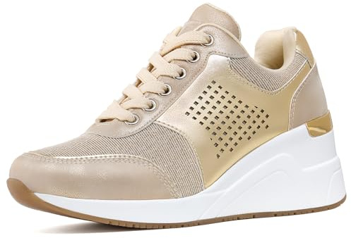 Cestfini Gold Wedge Sneakers for Women - Wedge Tennis Shoes Non-Slip Women Fashion Sneakers