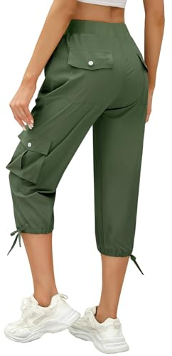 heekpek Women Cropped Trousers 3/4 Length Cargo Trousers Casual Capri Pants Outdoor Trousers Summer Sweatpants Ladies Joggers with 6 Pockets for Hiking Workout Camping Walking