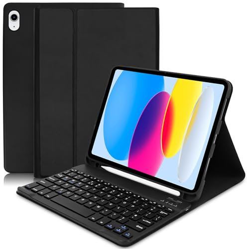 Lachesis iPad 10th/(A16) 11th Generation Case with Keyboard 10.9 inch 2022/11 inch 2025 - Wireless Detachable Folio Keyboard Case for iPad 11/10 Gen -Black