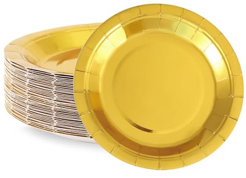 JSMTKJ Partyteller Dessertteller 50 Stück Partyteller Goldfolie Teller Set 18cm Partygeschirr Set Gold Pappteller Geburtstag Party Geschirr