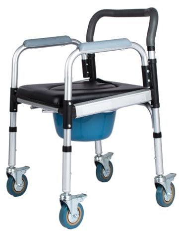 Sedia Da Toilette Con Rotelle,Sedia WC Per Anziani Regolabile In Altezza,Sedia WC Con Rotelle,Sedile Doccia E Sedia Da Comodo Per Anziani E Disabili,Installazione Senza Attrezzi B