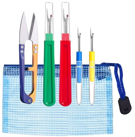 5 Pcs Sewing Tool Set,Seam Ripper Set Contains Big & Small Seam Rippers, Scissors, Measuring Tape, Storage Bag, Perfect for Beginners or Professionals