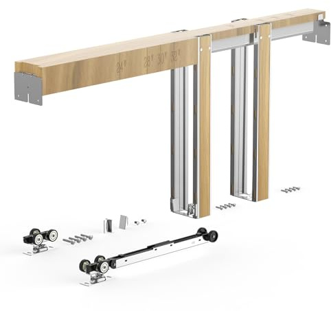 VEVOR Schiebetürrahmen-Set, Schiebetür-Set aus verzinkter Stahl mit Zwei-Wege-Soft-Close-Mechanismus & sanftem Gleiten, für Wohnzimmer, Badezimmer (610–914 B X 2032 H mm (Holzpfosten))
