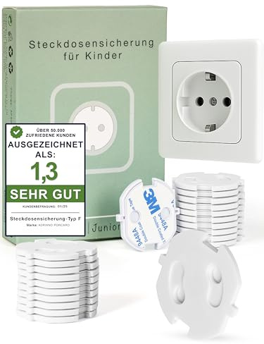 ADRIANO PORCARO® Steckdosen Kindersicherung 25er Set – Steckdosenschutz Kindersicherung selbstklebend mit Schlüssel – Kindersicherung Steckdose weiß für Baby Zubehör – EU Typ F