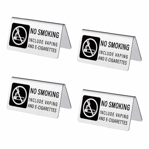 craspire 4Pcs Non-Fumeur Bureau Logo Affichage Signes Double côté en Acier Inoxydable Avertissement métallique Non-Fumeur Table Signe pour Restaurant Bureau Hôtel Hôpitaux Clubs Salle d'affaires