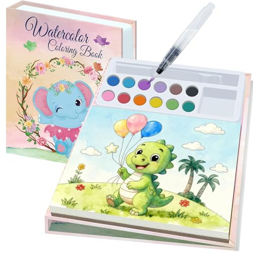 Kalysky Pintura con acuarelas para niños de 4 a 8 años, libro de pintura con acuarelas sin ensuciar para niños pequeños, juego de acuarelas, regalo de manualidades artísticas fácil de llevar de viaje